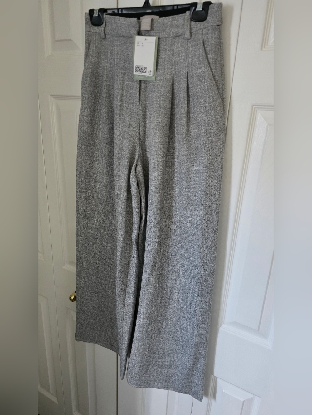High-Waisted NWT Wide-Leg Gray Trousers In Gray melange Size 2 - Picture 5 of 11